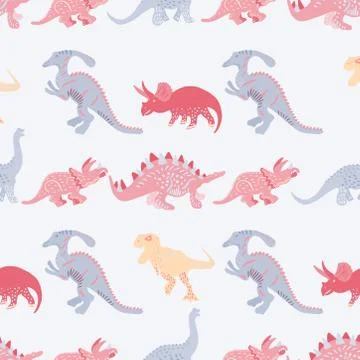Blue dinosaurs seamless pattern on light blue background Stock Illustration