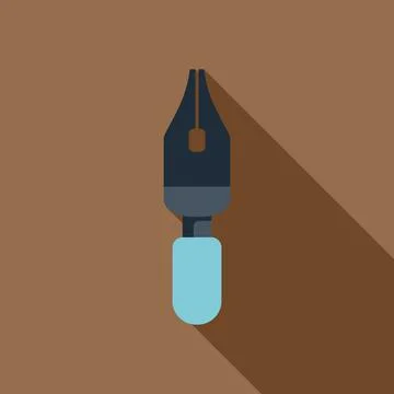 Blue dip pen nib is casting a long shadow on brown background Stock Illustration