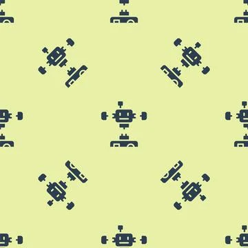 Blue Disassembled robot icon isolated seamless pattern on yellow background Stock Illustration