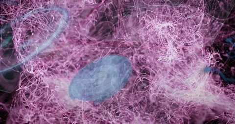 Blue disc rotating, shifting in digital UI, with pink filaments emerging, 库存影片 332275488