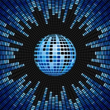 Blue disco ball and equalizer background Stock Illustration