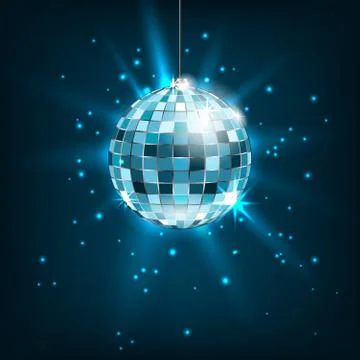 Blue Disco Ball with Light Rays. Glitter Shiny Background Stockillustratie