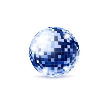 Blue disco ball with lights template, realistic vector illustration isolated. Stock Illustration