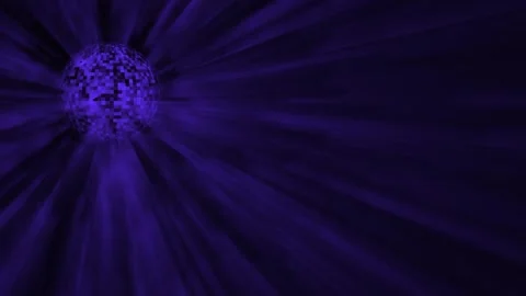 A blue disco ball with rays of light on the left and a lot of free space on the Stock Footage 293505472