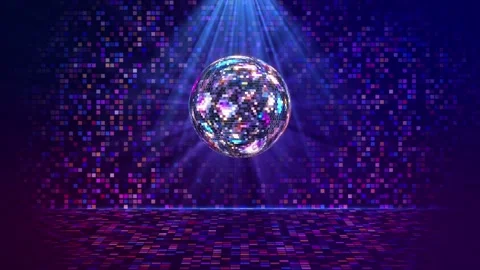 Blue disco dance floor mirror balls, lattice circle spot lights. 3d glamour fash Stock Footage 341905603