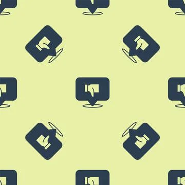 Blue Dislike in speech bubble icon isolated seamless pattern on yellow Stock Illustration