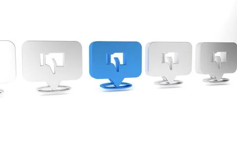 Blue Dislike in speech bubble icon isolated on white background. Minimalism.. Stock Illustration