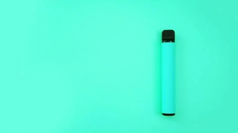 Blue disposable electronic cigarette on bright blue background Stock Photos
