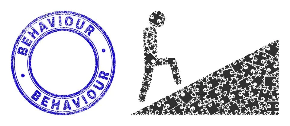 Blue Distress Behaviour Stamp And Person Climbing Up Pictogram Mosaic of Puzzle Stock Illustration