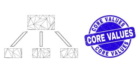 Blue Distress Core Values Stamp Seal and Web Mesh Hierarchy Illustrazione stock
