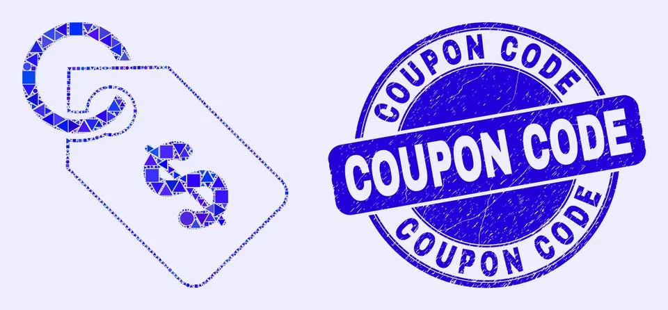Blue Distress Coupon Code Stamp and Price Tag Mosaic Stockillustratie