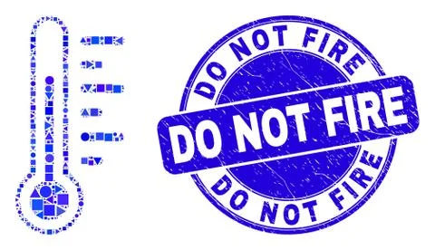 Blue Distress Do Not Fire Stamp Seal and Thermometer Mosaic Stock Illustration