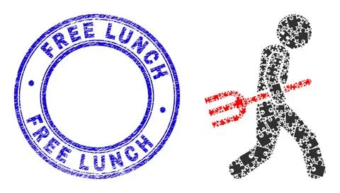 Blue Distress Free Lunch Stamp Seal And Fork Robber Pictogram Mosaic of Puzzle Stock Illustration