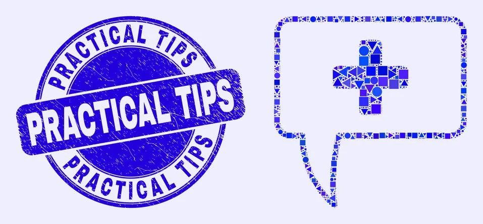 Blue Distress Practical Tips Stamp and Medical Message Hint Mosaic Stock Illustration