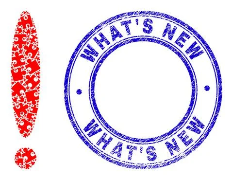 Blue Distress What'S New Stamp Seal and Exclamation Sign Icon Mosaic of Puzzle Stock Illustration
