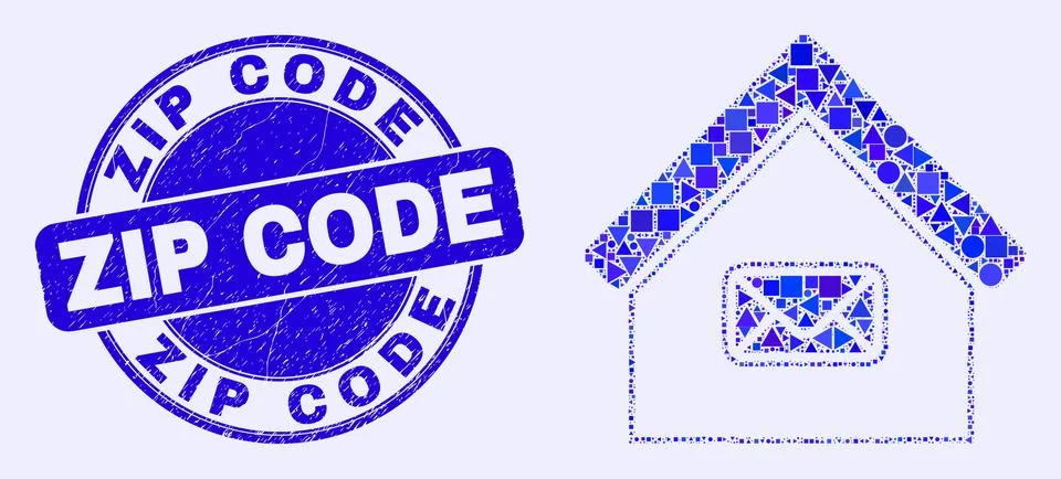 Blue Distress Zip Code Stamp and Post Office Mosaic Stock Illustration
