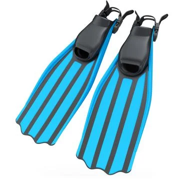 Blue diving flippers isolated on white. 3d render of snorkeling equipment Stock Illustration