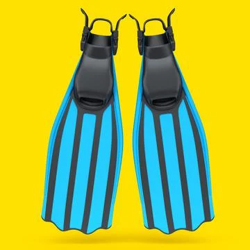 Blue diving flippers isolated on yellow. 3d render of snorkeling equipment Stock Illustration