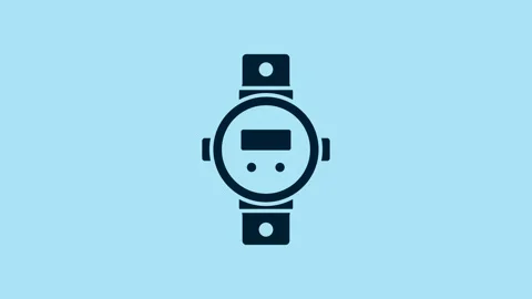 Blue Diving watch icon isolated on blue background. Diving underwater equipment 스톡 동영상 230503837