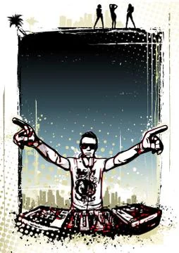 Blue dj poster Stock Illustration