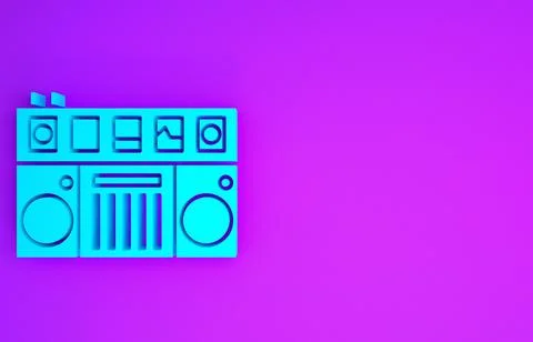 Blue DJ remote for playing and mixing music icon isolated on purple backgroun Ilustração Stock