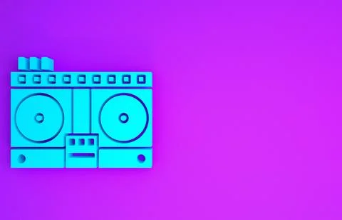 Blue DJ remote for playing and mixing music icon isolated on purple backgroun Ilustração Stock