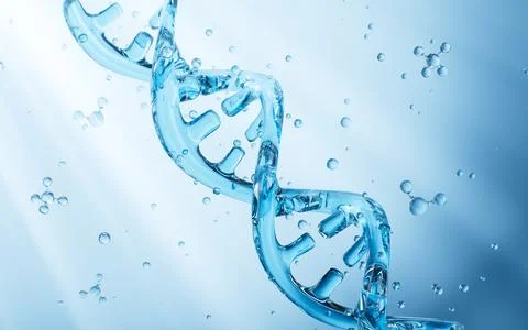 Blue DNA and molecular structure, skincare and biomedical concept, 3d rende.. Stock Illustration