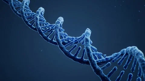 Blue DNA helix on dark scientific background with textured strands, glowing Video stock 338437548