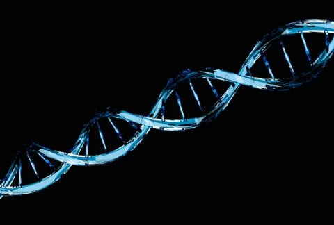 Blue DNA molecule structure isolated on black - genetic code concept Illustrazione stock