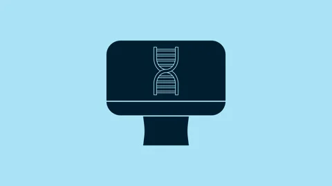 Blue DNA spiral and computer monitor icon isolated on blue background. Polygonal Stock Footage 231489173