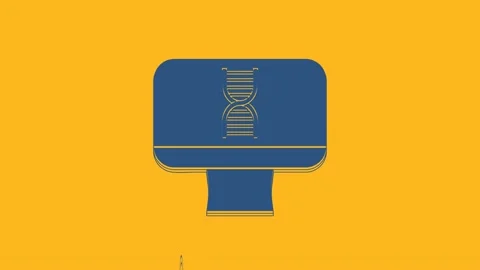 Blue DNA spiral and computer monitor icon isolated on orange background Stock Footage 234728004