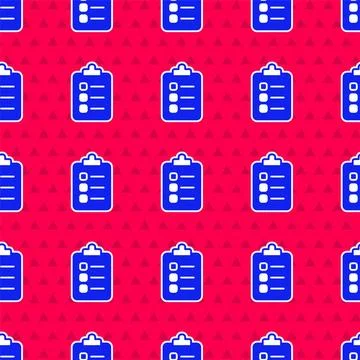 Blue To do list or planning icon isolated seamless pattern on red background. イラスト素材