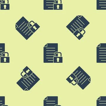 Blue Document and lock icon isolated seamless pattern on yellow background. File Illustrazione stock