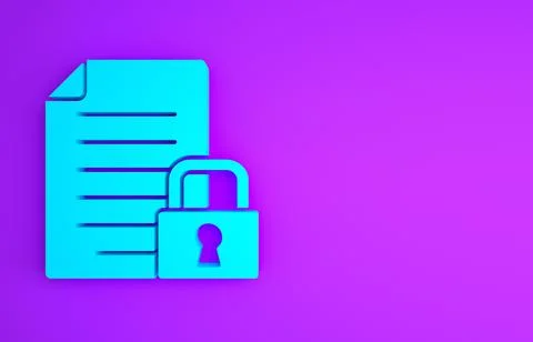 Blue Document and lock icon isolated on purple background. File format and pa Illustrazione stock