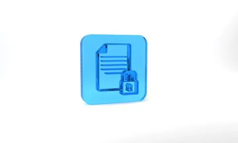 Blue Document and lock icon isolated on grey background. File format and padlock Illustrazione stock