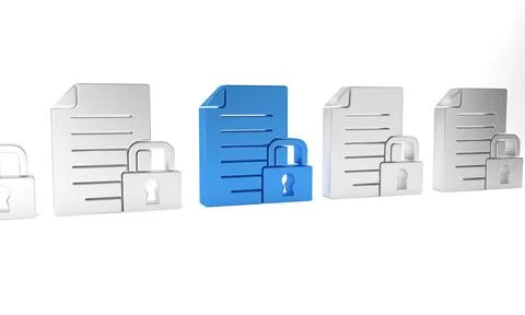 Blue Document and lock icon isolated on white background. File format and p.. Illustrazione stock