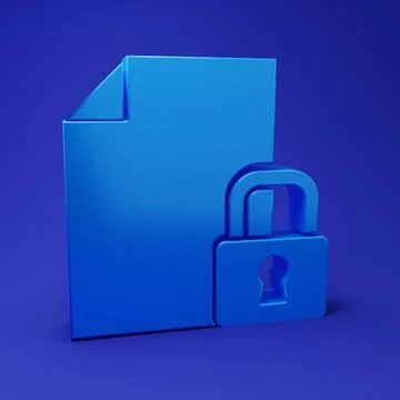 Blue Document and lock icon isolated on blue background. File format and pa.. Illustrazione stock