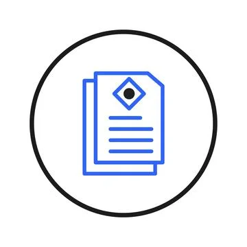 Blue document emblem inside rounded frame indicating reporting concept with.. 库存插图