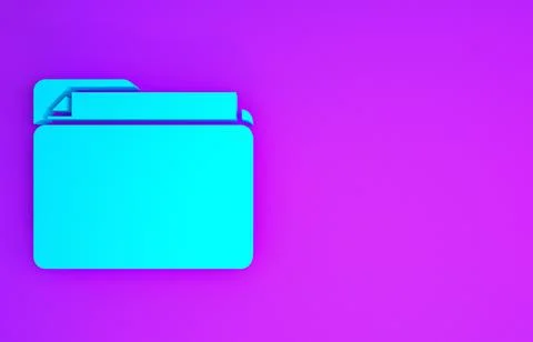 Blue Document folder icon isolated on purple background. Accounting binder sy Illustrazione stock