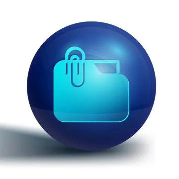 Blue Document folder with paper clip icon isolated on white background Stock Illustration