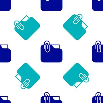 Blue Document folder with paper clip icon isolated seamless pattern on white Stock Illustration