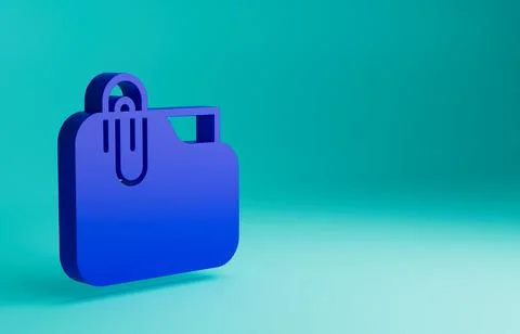 Blue Document folder with paper clip icon isolated on blue background Illustrazione stock