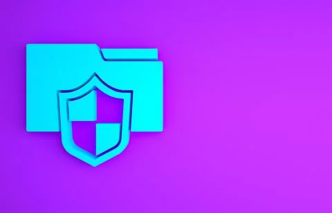 Blue Document folder protection concept icon isolated on purple background. C Illustrazione stock