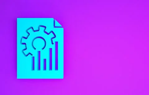 Blue Document with graph chart icon isolated on purple background. Report tex Stock Illustration
