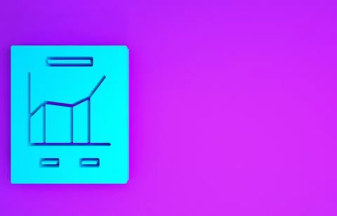 Blue Document with graph chart icon isolated on purple background. Report tex Stock Illustration