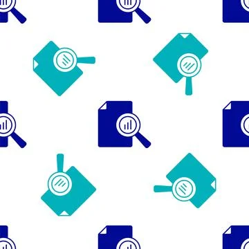 Blue Document with graph chart icon isolated seamless pattern on white backgr Stock Illustration