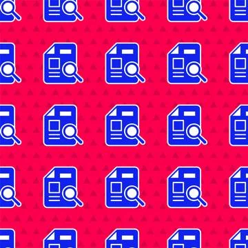 Blue Document with graph chart icon isolated seamless pattern on red background Stock Illustration