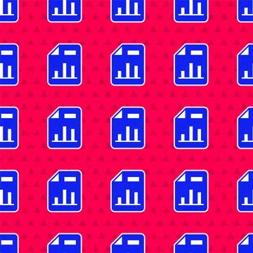 Blue Document with graph chart icon isolated seamless pattern on red backgr.. 스톡 일러스트