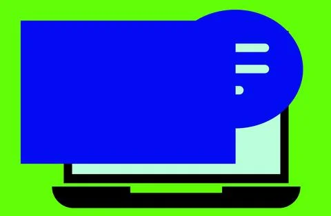 Blue document on a laptop screen with a green background. Stock Illustration