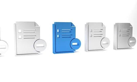 Blue Document with minus icon isolated on white background. Clear document... Stock Illustration